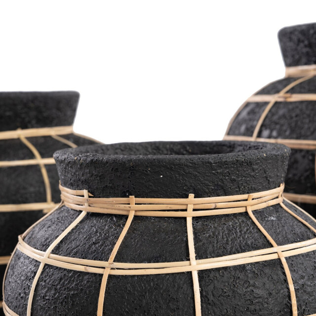 Bazar Bizar The belly vase black natural l JABR087BN-L large