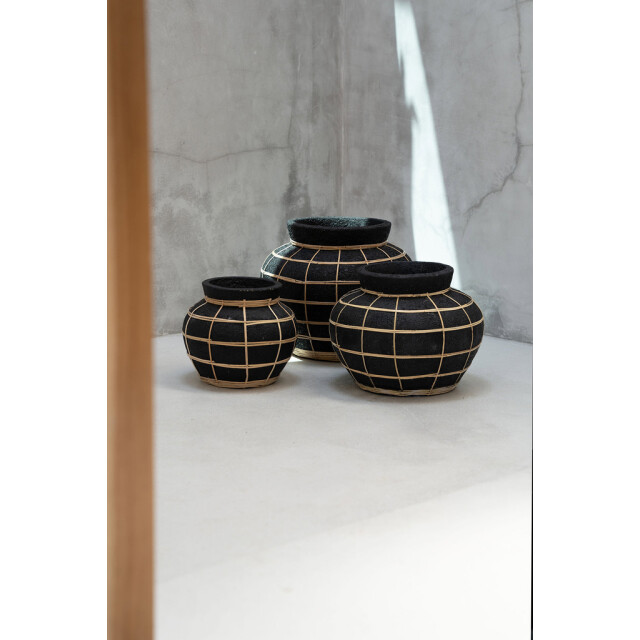 Bazar Bizar The belly vase black natural l JABR087BN-L large