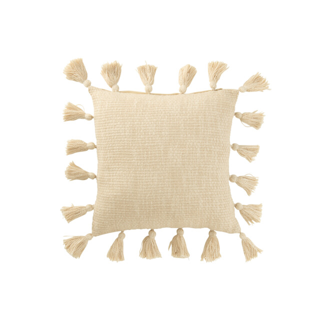 J-Line Cushion woven tassels cotton beige 47131 large
