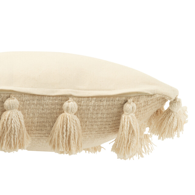 J-Line Cushion woven tassels cotton beige 47131 large