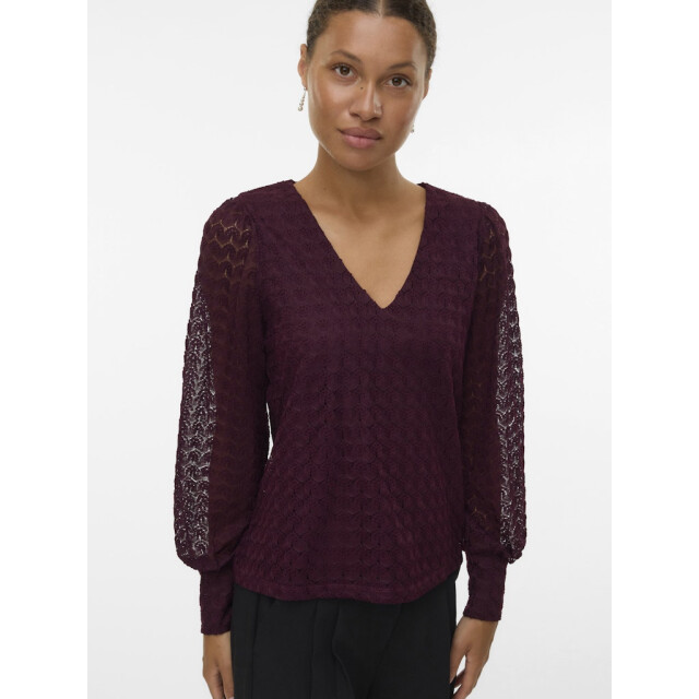 Vero Moda Vmbecca ls v-neck lace top jrs noos bordeaux 4329.47.0002 large