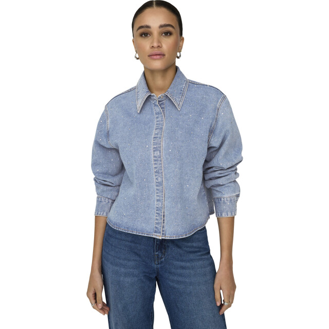 Only Onlmaggiemay l/s rhinest dnm shirt light blue deni 15352423-177934 large