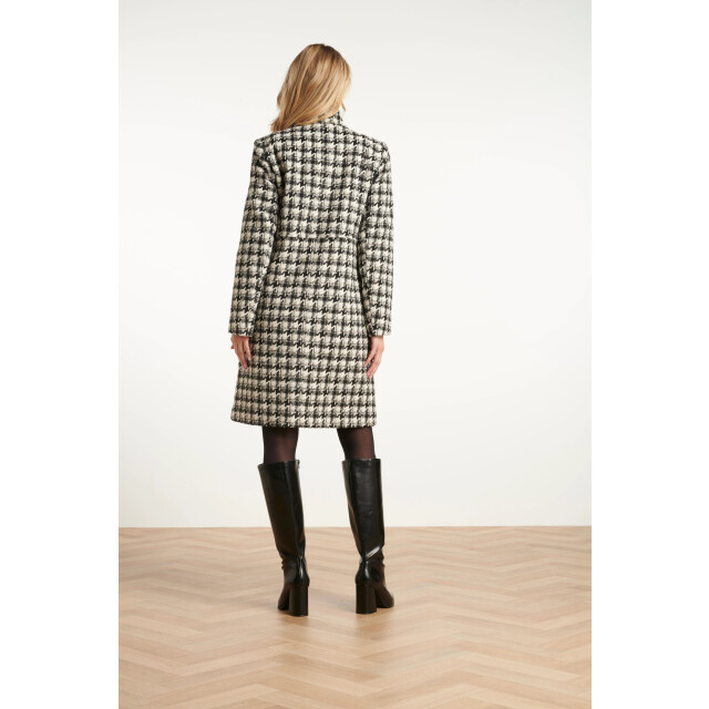 Smashed Lemon Houndstooth jas met hoge hals in zwart en off-white | 25549-999-010 large