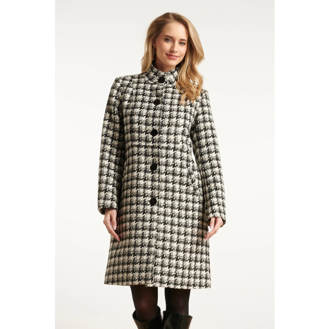 Smashed Lemon Houndstooth jas met hoge hals in zwart en off-white | 25549-999-010 large