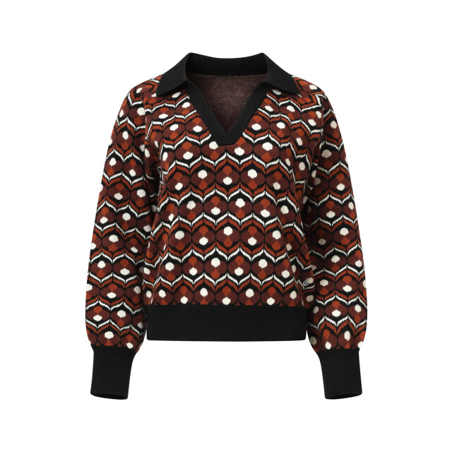 Smashed Lemon Retro gebreide top in bruin en zwart met v-hals en kraag | 25530-775-999 large