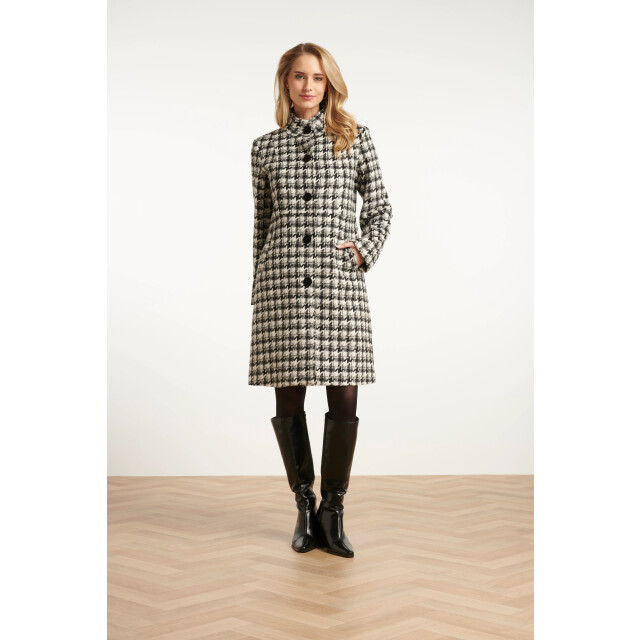 Smashed Lemon Houndstooth jas met hoge hals in zwart en off-white | 25549-999-010 large