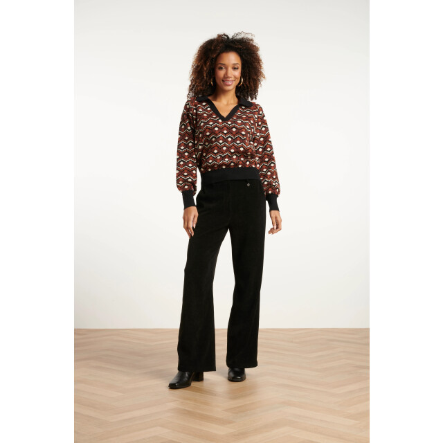 Smashed Lemon Retro gebreide top in bruin en zwart met v-hals en kraag | 25530-775-999 large