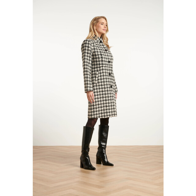 Smashed Lemon Houndstooth jas met hoge hals in zwart en off-white | 25549-999-010 large