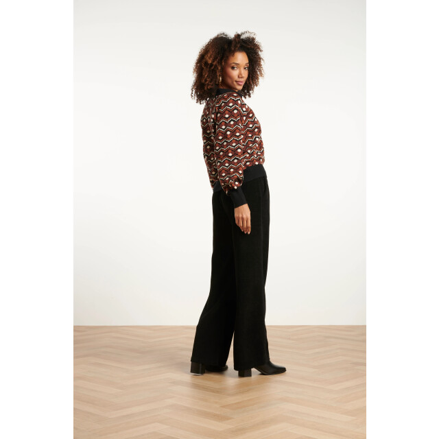 Smashed Lemon Retro gebreide top in bruin en zwart met v-hals en kraag | 25530-775-999 large