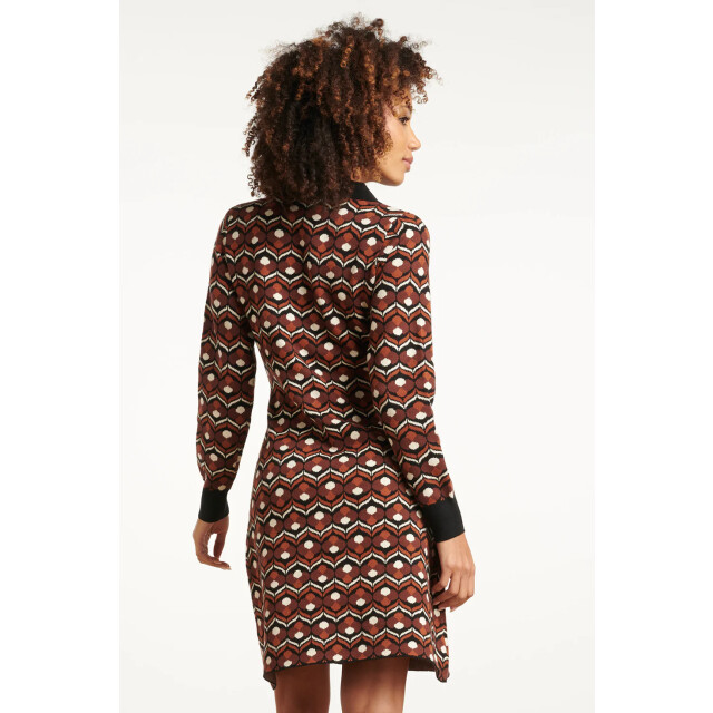 Smashed Lemon Retro gebreide jurk met bruin en zwart print | 25531-775-999 large