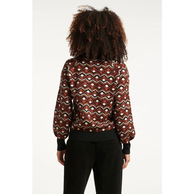 Smashed Lemon Retro gebreide top in bruin en zwart met v-hals en kraag | 25530-775-999 large