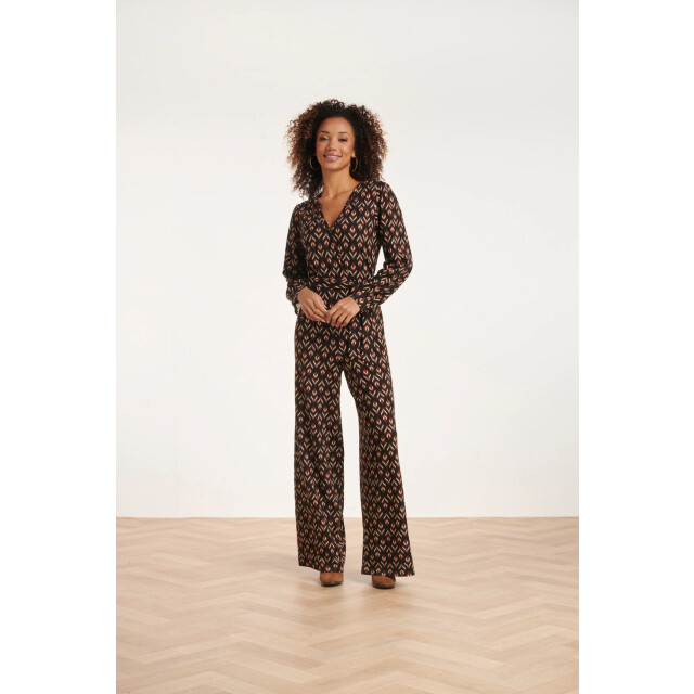 Smashed Lemon 24547 e stretchy jumpsuit met bladerprint | 24547-999-775 large