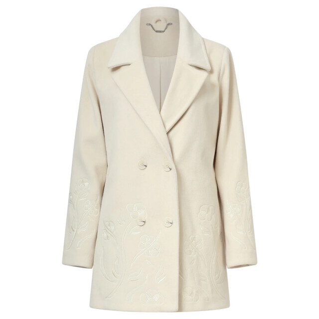 Smashed Lemon Korte double breasted jas met bloemenborduursel in off-white | 25548-010-XS large