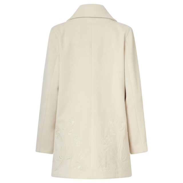Smashed Lemon Korte double breasted jas met bloemenborduursel in off-white | 25548-010-XS large