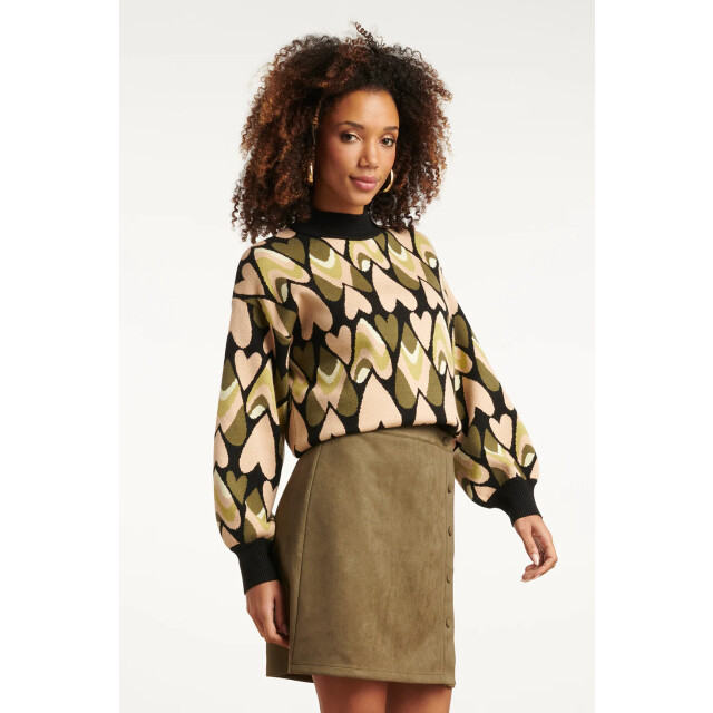 Smashed Lemon Gebreide haartjes knit top in zwart en army | 25533-999-550 large