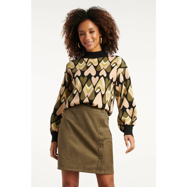 Smashed Lemon Gebreide haartjes knit top in zwart en army | 25533-999-550 large