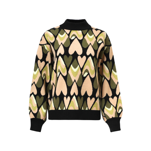 Smashed Lemon Gebreide haartjes knit top in zwart en army | 25533-999-550 large