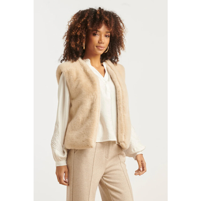 Smashed Lemon Imitatiebont gilet in zand | 25556-720-4XL large