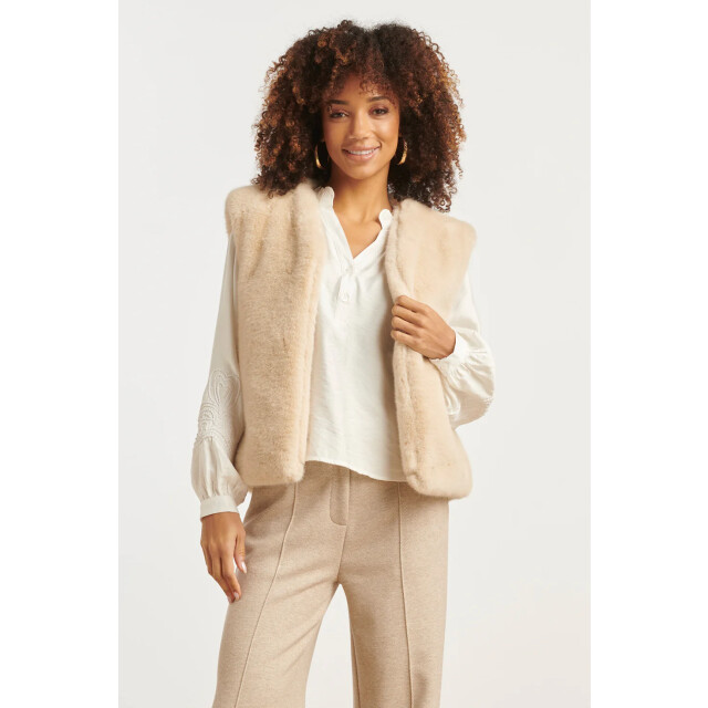 Smashed Lemon Imitatiebont gilet in zand | 25556-720-4XL large