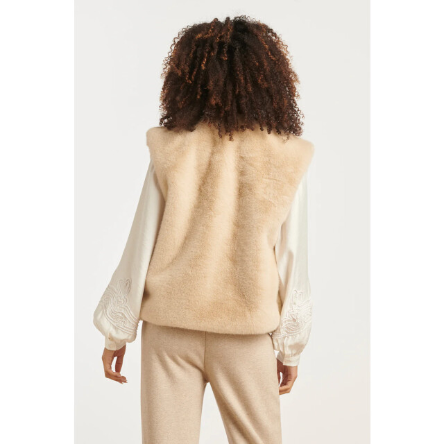 Smashed Lemon Imitatiebont gilet in zand | 25556-720-4XL large
