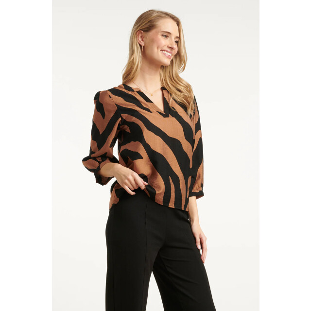 Smashed Lemon Bruin en zwart dierenprint top met v-hals | 25558-775-999 large
