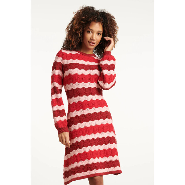 Smashed Lemon Damesgebreide jurk zand met golfpatroon pof... | 25527-450-420 large