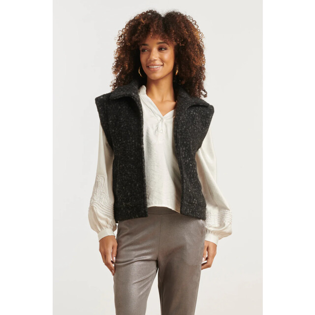 Smashed Lemon Damesbouclé gilet met kraag | 25551-999-4XL large
