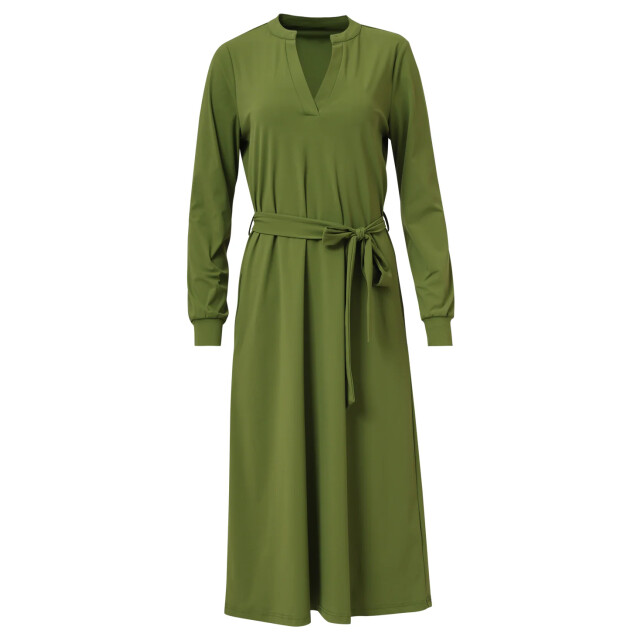 Smashed Lemon Damesgroene travelkwaliteit midi jurk | 25657-550-L large