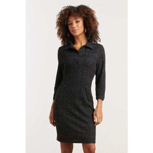 Smashed Lemon Geweven ruittextuur getailleerde jurk | 25604-675-4XL large