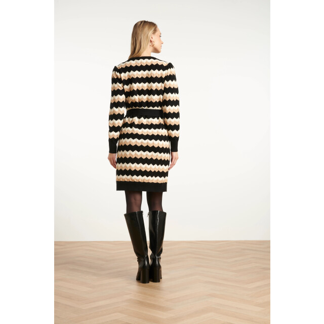 Smashed Lemon Zwart en zand gebreide zigzag jurk | 25521-999-720 large