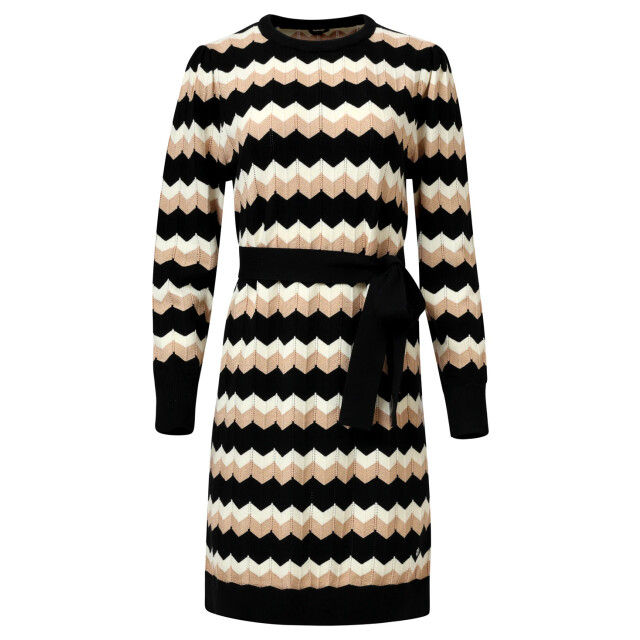 Smashed Lemon Zwart en zand gebreide zigzag jurk | 25521-999-720 large