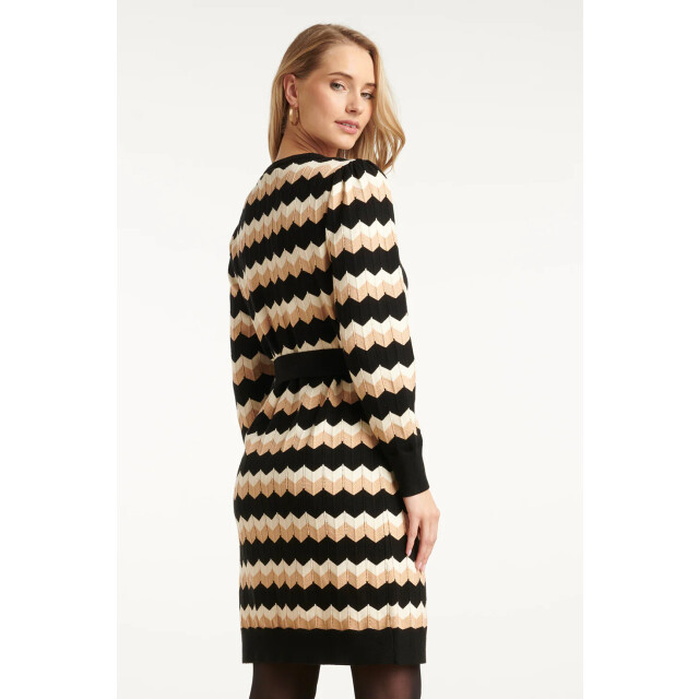 Smashed Lemon Zwart en zand gebreide zigzag jurk | 25521-999-720 large