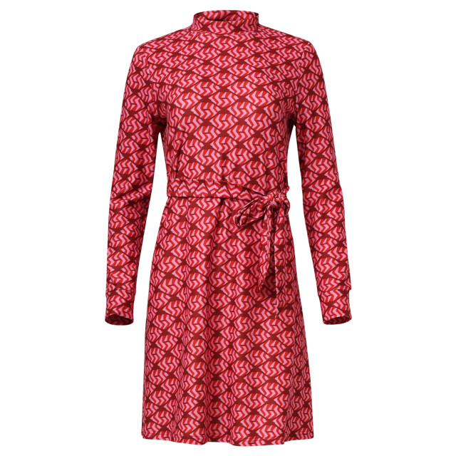 Smashed Lemon Stretchstof lippenprint jurk in rood en roze | 25590-450-420 large