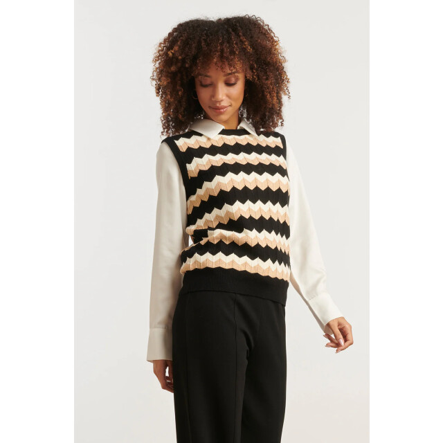 Smashed Lemon Zigzag top in zwarten zand – mouwloze gebreide spencer | 25525-999-720 large