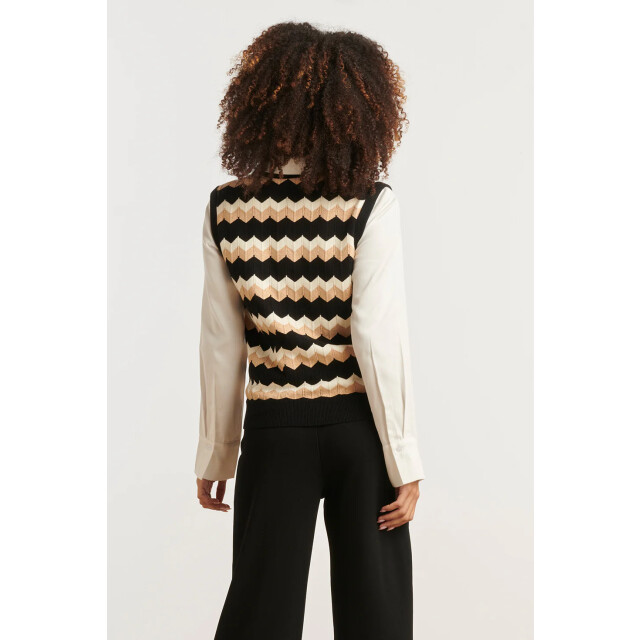 Smashed Lemon Zigzag top in zwarten zand – mouwloze gebreide spencer | 25525-999-720 large