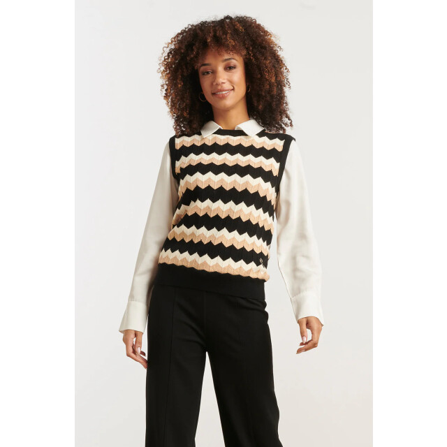 Smashed Lemon Zigzag top in zwarten zand – mouwloze gebreide spencer | 25525-999-720 large