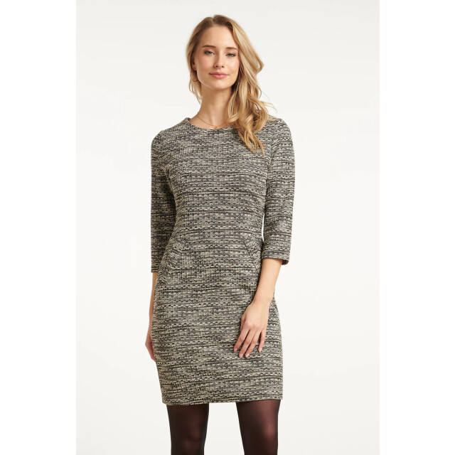 Smashed Lemon Zwart wit tweed jurk | 25608-009-XL large
