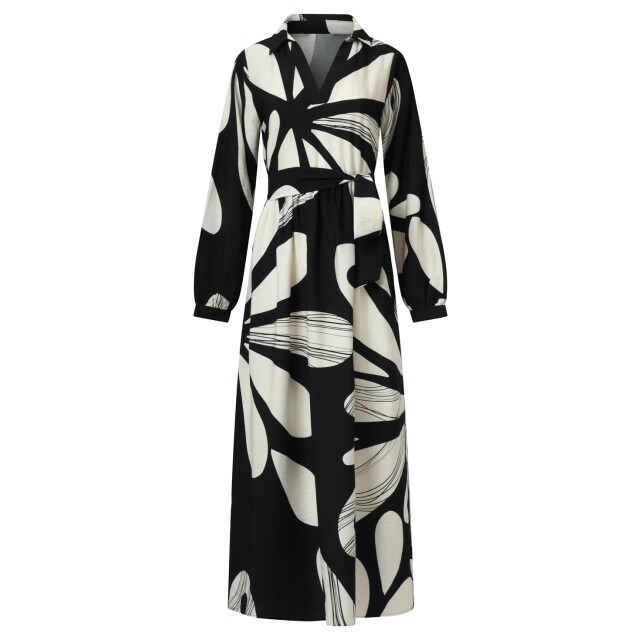 Smashed Lemon Maxi jurk met graffische bloemenprint in zwart en off-white | 25594-999-010 large