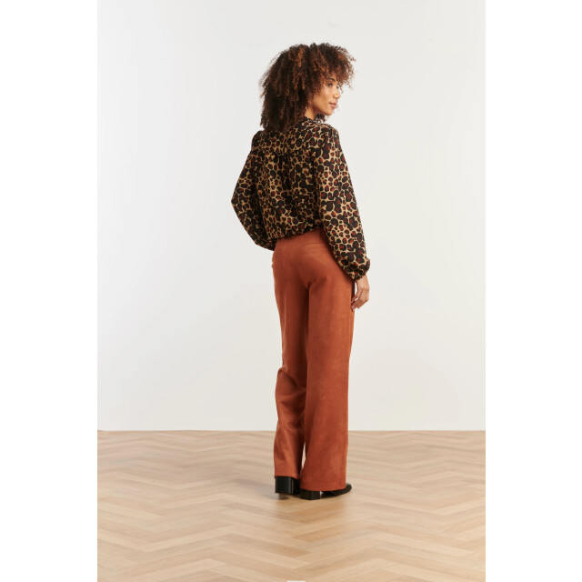 Smashed Lemon Chiffon blouse met cheetahprint en pofmouwen in camel en bruin | 25562-735-775 large