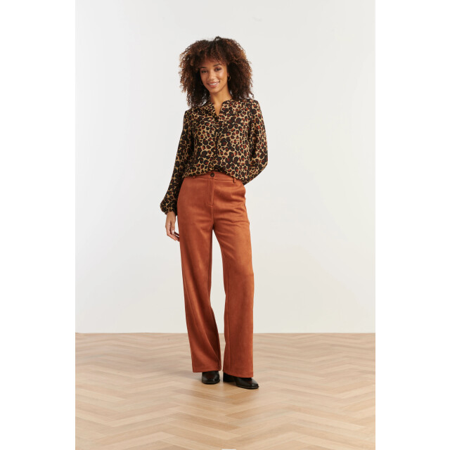 Smashed Lemon Chiffon blouse met cheetahprint en pofmouwen in camel en bruin | 25562-735-775 large
