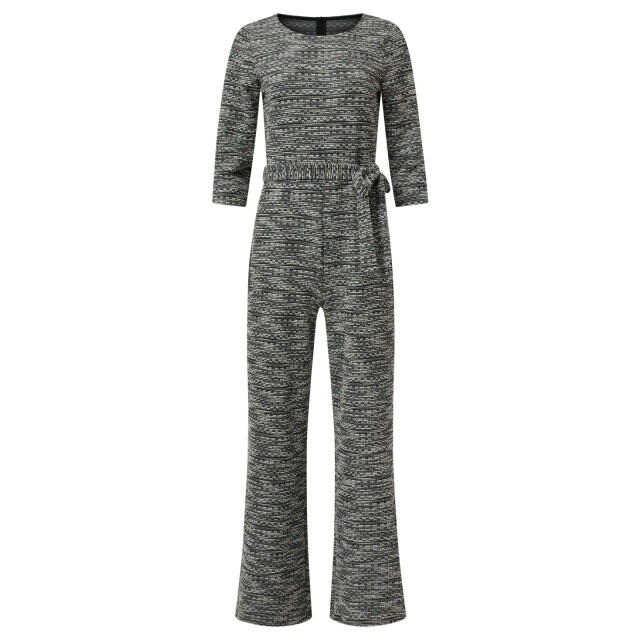 Smashed Lemon Jumpsuit met wijde pijpen en tweedlook stof zwart en wit | 25605-009-XS large