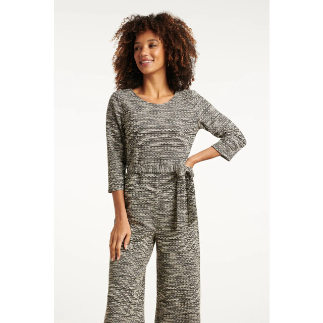 Smashed Lemon Jumpsuit met wijde pijpen en tweedlook stof zwart en wit | 25605-009-XS large