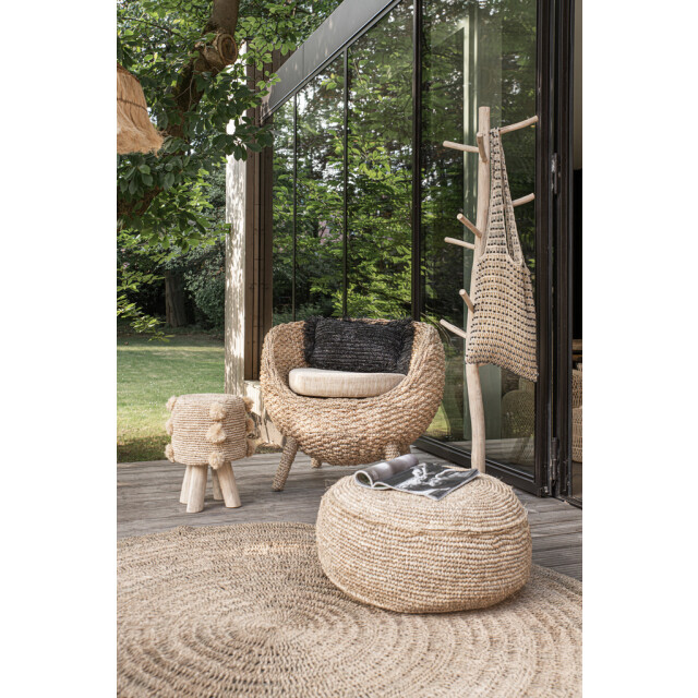Bazar Bizar De raffia flores poef naturel BAJN104N-M-60 large