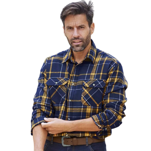 Atlas For Men Heren geruit flannel shirt UTAF1503_navyochre large