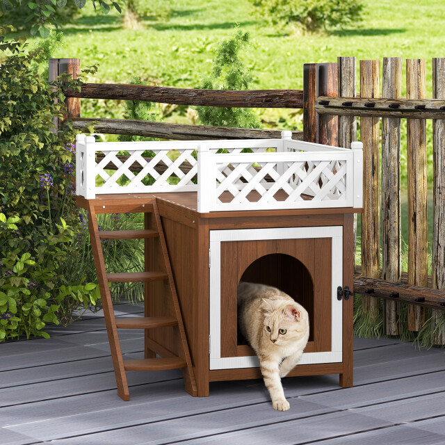 4goodz Kattenhok met dakterras 67,5x63x68,5cm bruin 3252712 large