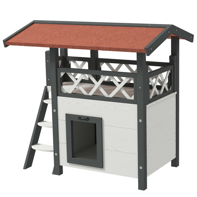 4goodz Kattenhuis 2 laags 77x50x73cm wit/rood 3252704 large