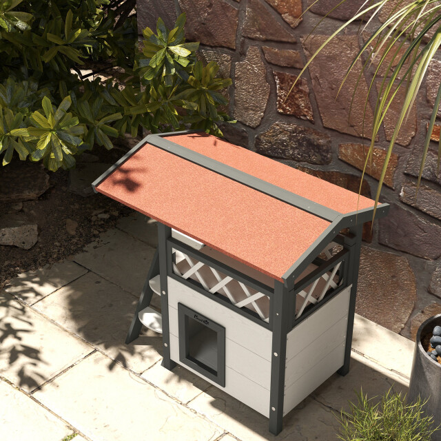 4goodz Kattenhuis 2 laags 77x50x73cm wit/rood 3252704 large