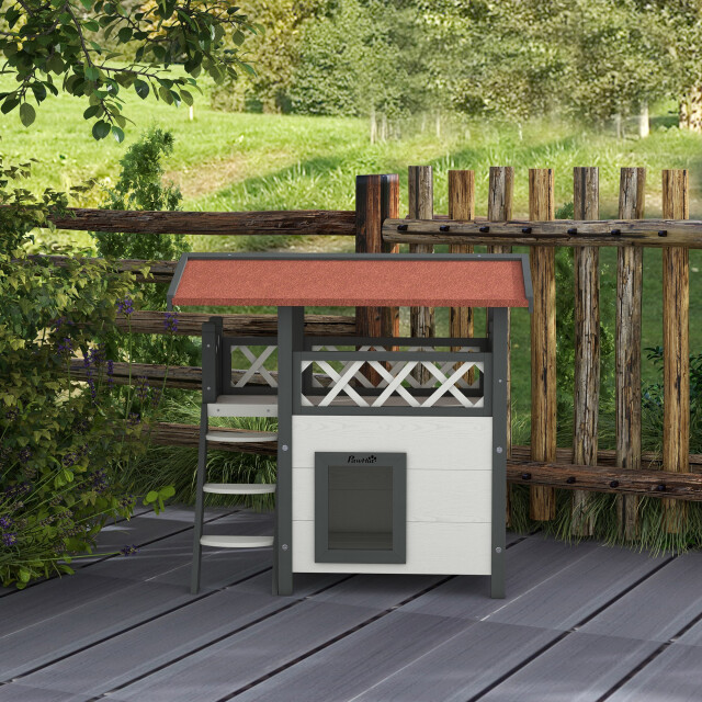 4goodz Kattenhuis 2 laags 77x50x73cm wit/rood 3252704 large