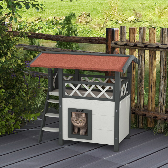 4goodz Kattenhuis 2 laags 77x50x73cm wit/rood 3252704 large