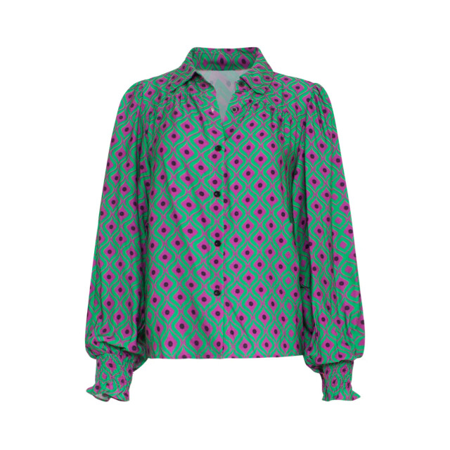 Smashed Lemon 23535 dames doorknoopblouse met pofmouwenabstract ornamenteel print | 23535-380-530 large